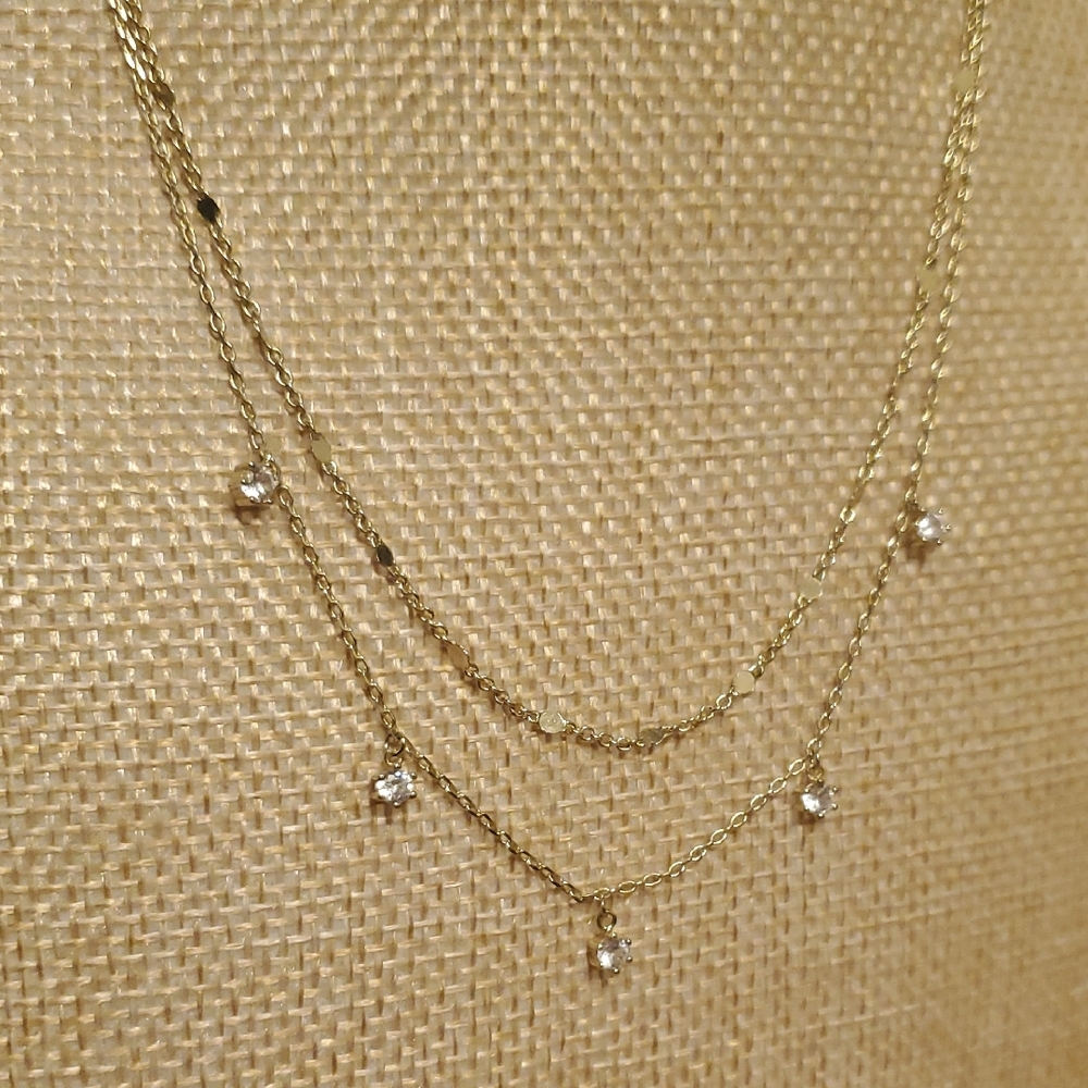 Premier Designs Layered Necklace with Clear Crystal Drops